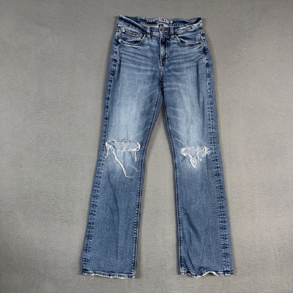 American Eagle Jeans Womens 2 Blue 90s Bootcut Distressed Denim Stretch Cotton